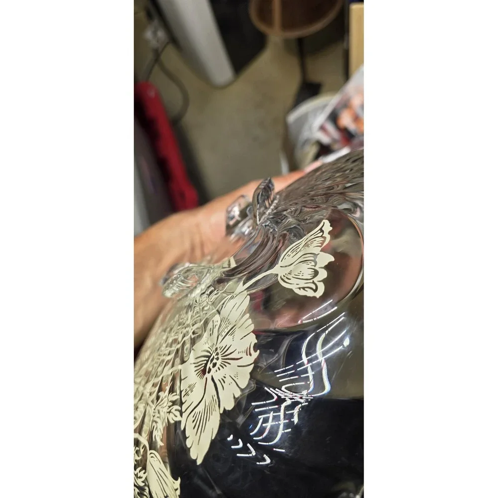Vtg. Silver OverlayGlass Bowl, 4 footed